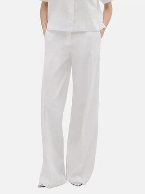 Theory Women's White High-Waist Wide-Leg Pant Size 12